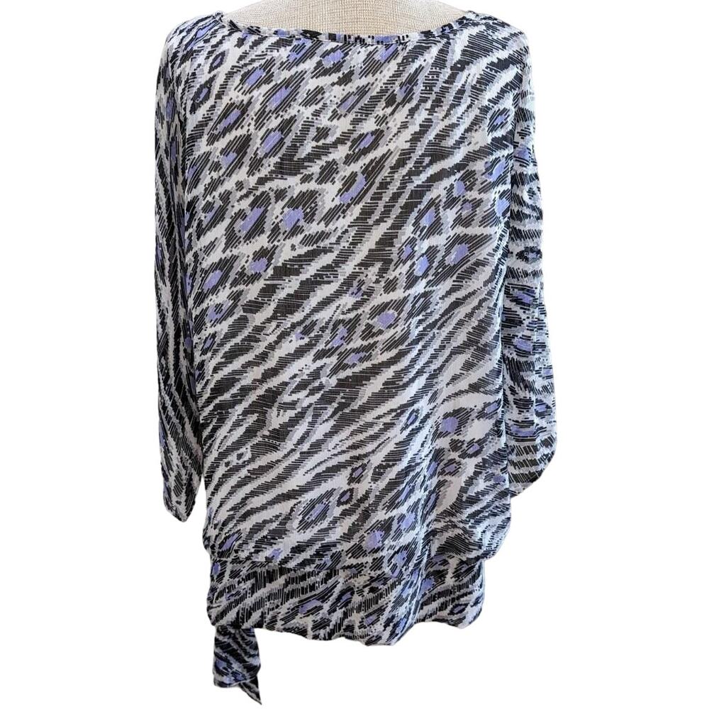 Bob Mackie Wearable Art Lavender Animal Print Tie Waist Oversized Lined Tunic  L - Picture 2 of 4